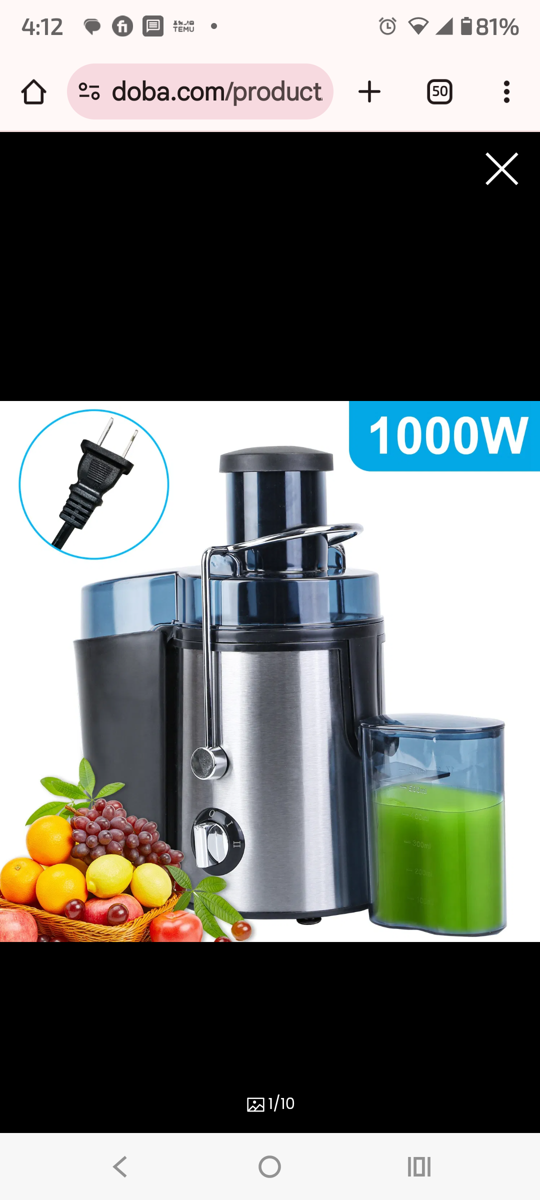 1000W Centrifugal Juice Extractor with 2 Speeds 3.6in Wide Feed Chute 17Oz Juicer Cup 54Oz Pulp Collector Electric Juicer for Fruits and Vegetables