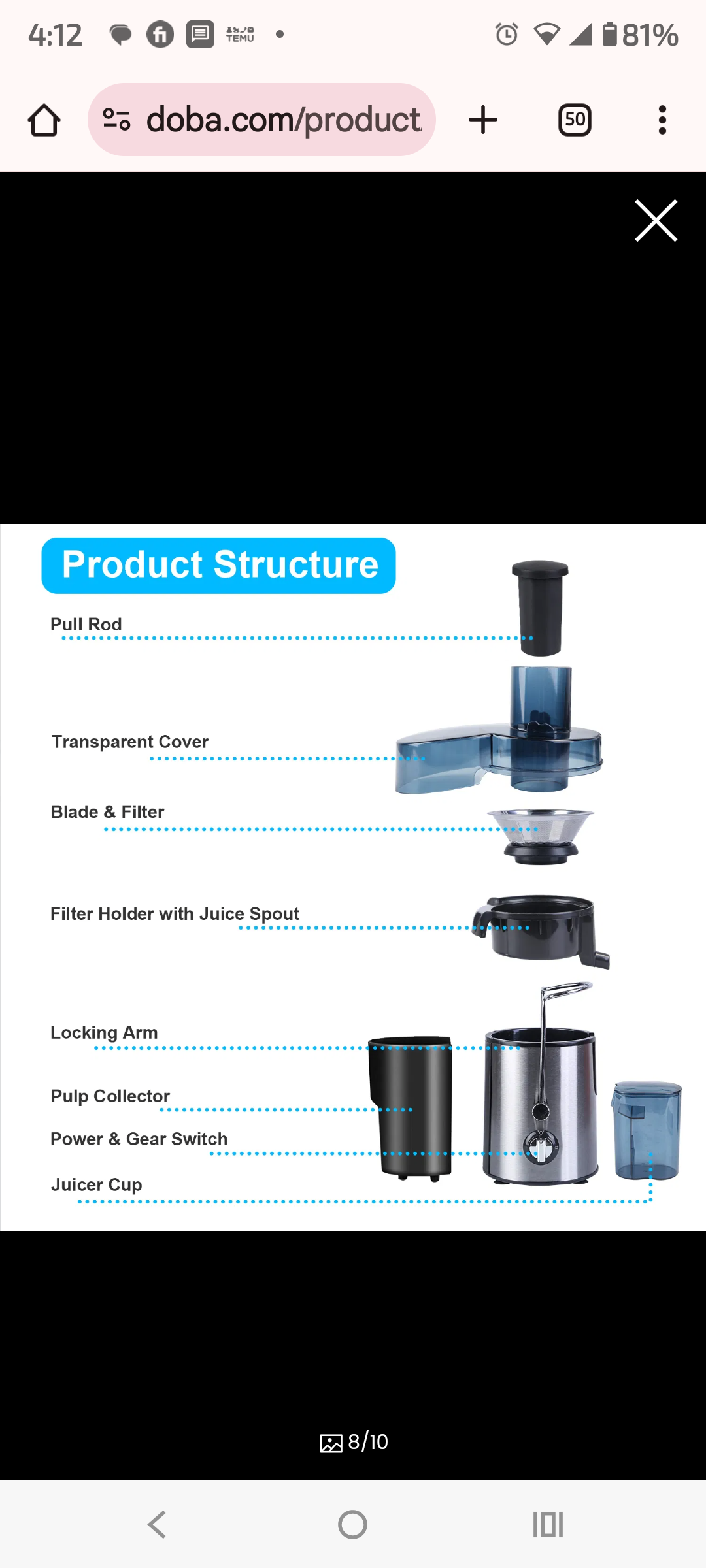 1000W Centrifugal Juice Extractor with 2 Speeds 3.6in Wide Feed Chute 17Oz Juicer Cup 54Oz Pulp Collector Electric Juicer for Fruits and Vegetables